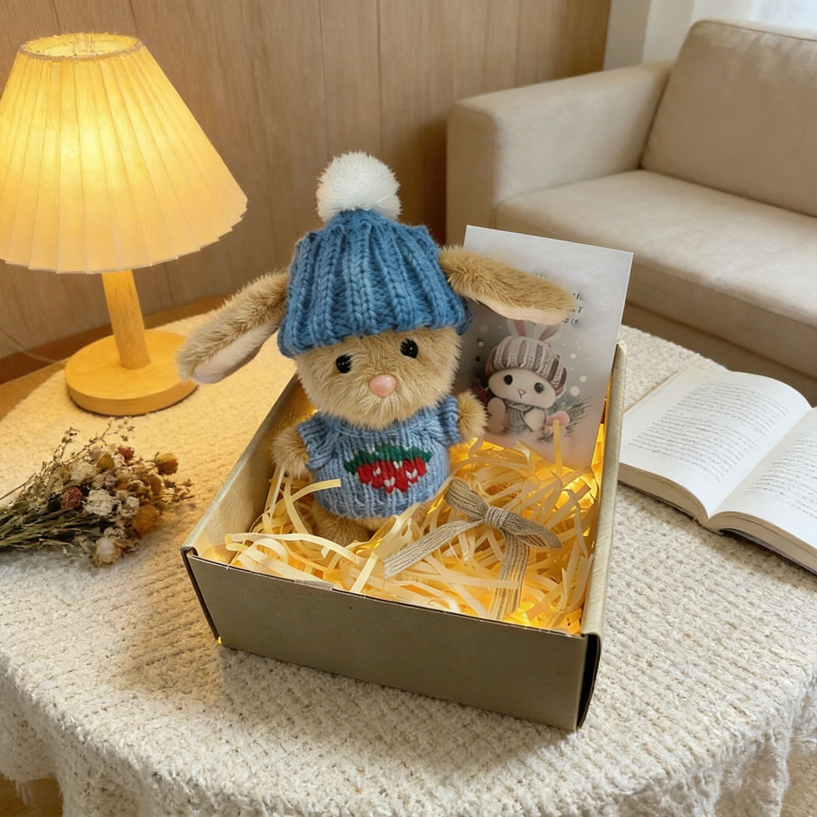 Handmade Mini Bunny Hug Cute Easter Gift with Card, 2026 New Soft Plush Rabbit Mini Bunny Hugs in Box, Easter Basket Bunny Stuffer, Easters Basket Essentials Gifts