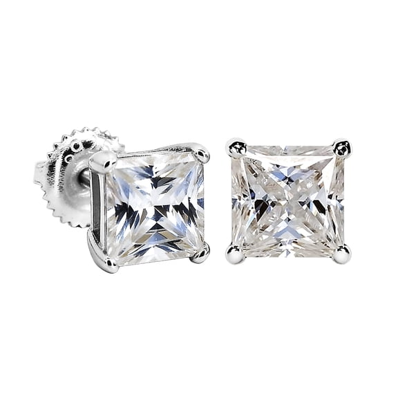 KIJ 1.1 Carat Princess Cut Moissanite Stud Earrings, Hypoallergenic 14K White Gold Plated 925 Sterling Silver VVS1 Simulated Diamond GRA Certified Gifts for Men Women