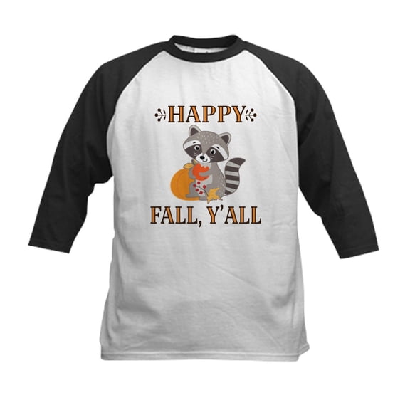 CafePress - Happy Fall Raccoon Autumn Baseball Jersey - Kids Cotton Baseball Jersey, 3/4 Sleeve Shirt