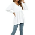 thumbnail image 4 of Seyurigaoka Women's V Neck Puff Long Sleeve Tunic Tops Casual Solid Color Smocked Cuffs Pleated Flare Babydoll Flowy Blouses Shirts, 4 of 7