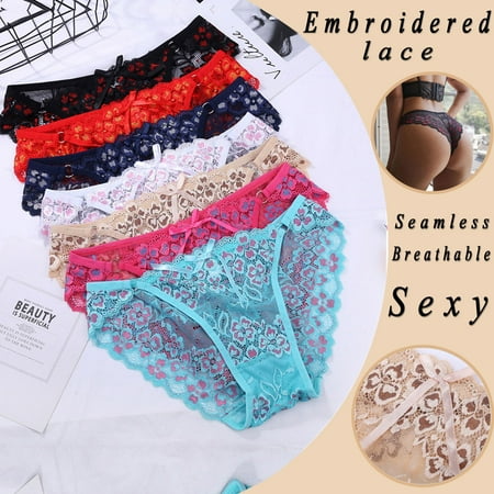 

Follure 7Pc Women Embroidery Lace Panties Sexy Low-Waist Briefs Thong G-String Lingerie