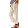 thumbnail image 2 of VEKDONE Women's Straight Trousers with Pockets High Waist Drawstring Loose Fit Anlke Pants Fashion Lace Trim Hem Long Pants Beige XXL, 2 of 5