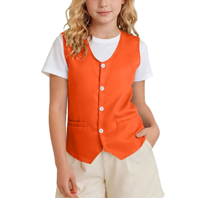 Odeerbi Chaqueta de Traje de Niños y Niñas Color Sólido V Cuello Botón Chaleco Con Bolsillos Vestido Formal Chaleco Para La Fiesta de Boda