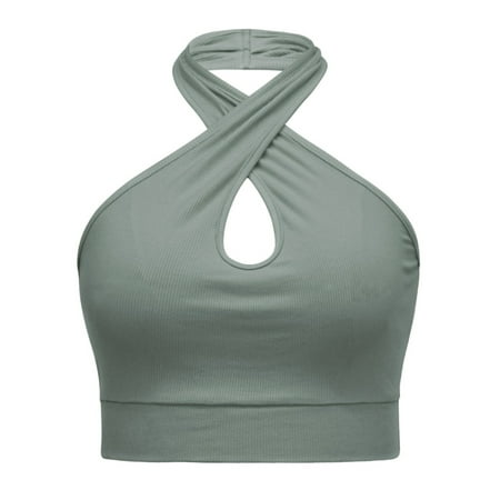 

Women s Sexy Sleeveless Halter Criss Cross Tank Crop Tops Backless Cami Tops