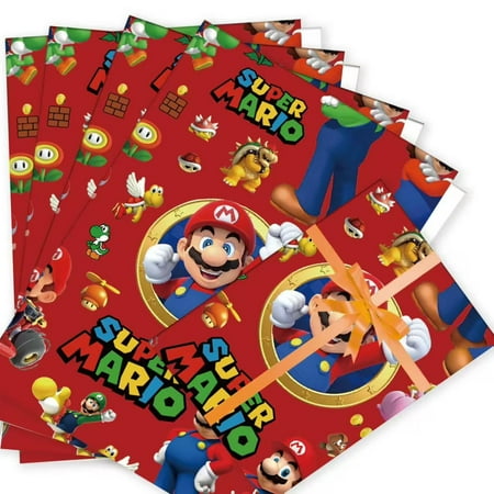 5pcs Mario Gift Wrapping Paper 19.6" x 27.5" Kraft Paper Wrapping Paper Sheets Pack for Birthday Gift, Mario Party Decoration