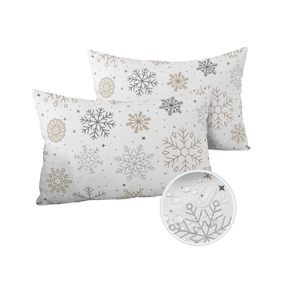 Pack of 2 Outdoor Pillow Covers, Christmas Gold and Grey Snowflake Waterproof Square Throw Pillowcase Cushion Decorative Pillow Covers for Couch Patio Tent, 20x12 in