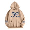 thumbnail image 4 of Xudanell Women Fashion Hoodies Sweatshirts Bow Print Oversized Hooded Sweatshirts Sports Top Work Clothes for Women Khaki XXXL, 4 of 5