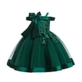 thumbnail image 2 of Girls Spaghetti Strap Dress, Thin Strap Flower Girl Dress with Floral Print, Elegant Tulle Party Gown for Wedding, Birthday and Special Occasions, Age 3-12 Years Blackish Green 110, 2 of 8