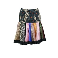 Mogul Women's Vintage 2 in 1 Strapless Dress Skirt Silk Sari Colorful Tiered Sundress S/M