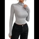 thumbnail image 2 of Camisetas Básicas para Mujer, Tops Cortos Ajustados para Salir, Lindas Camisetas de Cuello Alto para Adolescentes, Ropa de Larga Y2K Gris L, 2 of 9