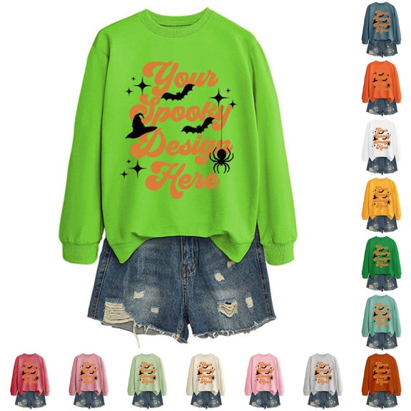 Timeless Comfort Women's Hoodless Sweatshirt for Autumn and Winter with Bat Leisure and Halloween Ready Light Green3 M
