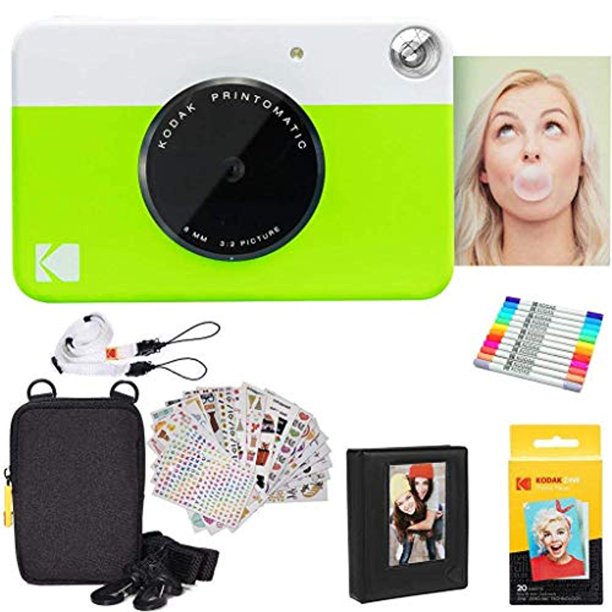 Kodak Printomatic Instant Camera (Green) Gift Bundle + Zink Paper (20