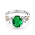 thumbnail image 2 of Gem Stone King 925 Silver and 10K Yellow Gold 3-Stone Ring Oval Green Nano Emerald and Moissanite (2.00 Cttw, Size 8), 2 of 3