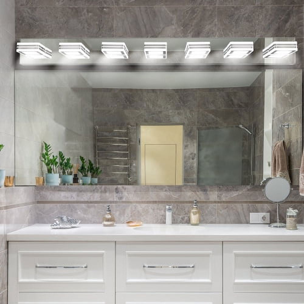 Hi-LIGHTS,Modern 7-Light Rotatable & Dimmable LED Makeup Mirror Light with Acrylic Shades,Sleek Bathroom Wall Fixture for Bathroom,Dressing Room,Mirror Cabinet,Living Room,Bedroom(Chrome）