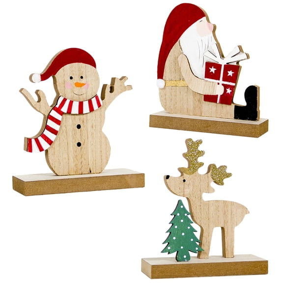 Bangcool 3PCS Christmas Desktop Ornament Elk Snowman Santa Wood Ornament Xmas Table Decor