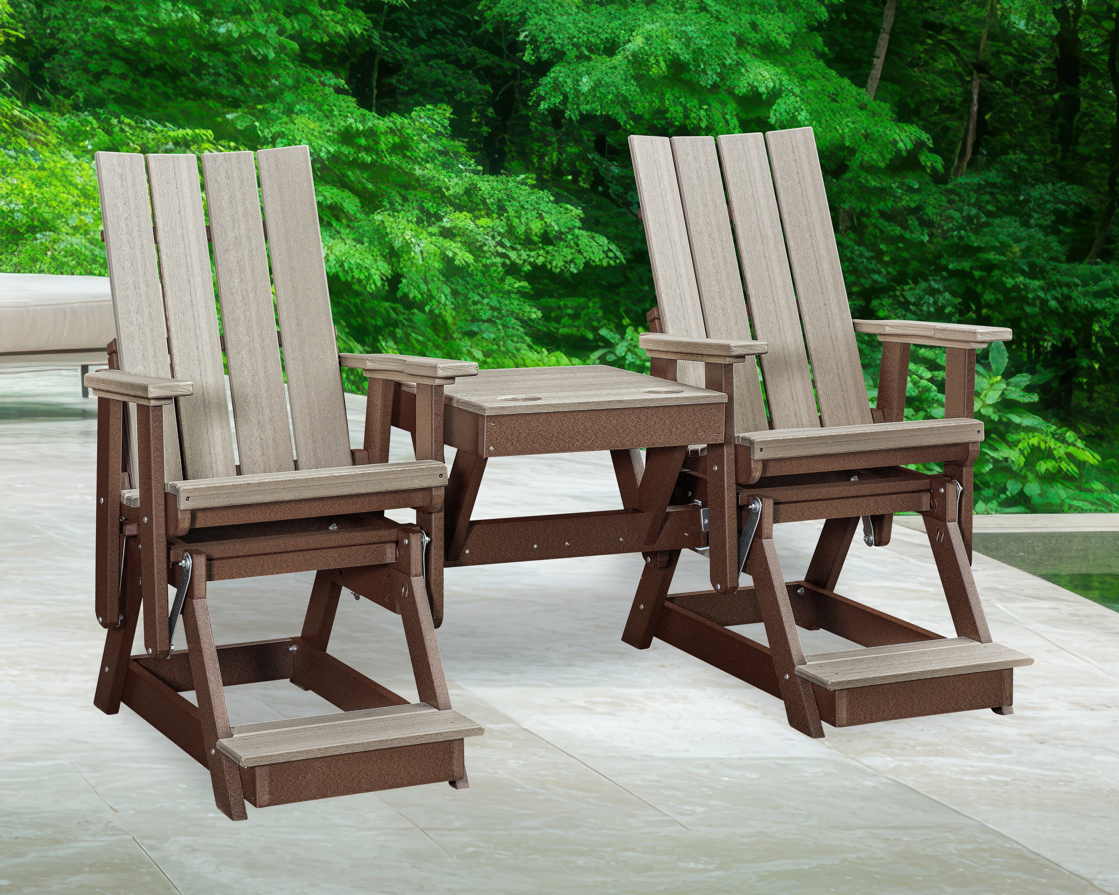 American Furniture Classics Model 416BITB-K Brandon Balcony Height Double Glider with Center Table in Birchwood on a Tudor Brown Base