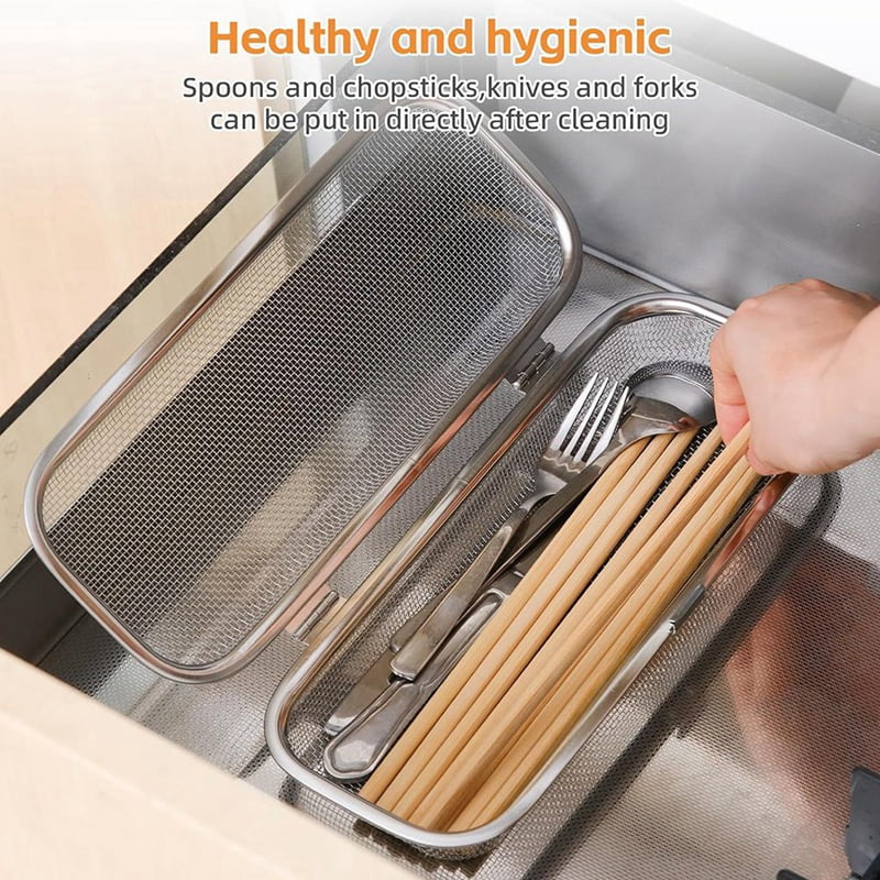 2X Dishwasher Basket, Stainless Steel Dishwasher Silverware Basket, Dishwasher Utensil Basket Rectangular Mesh