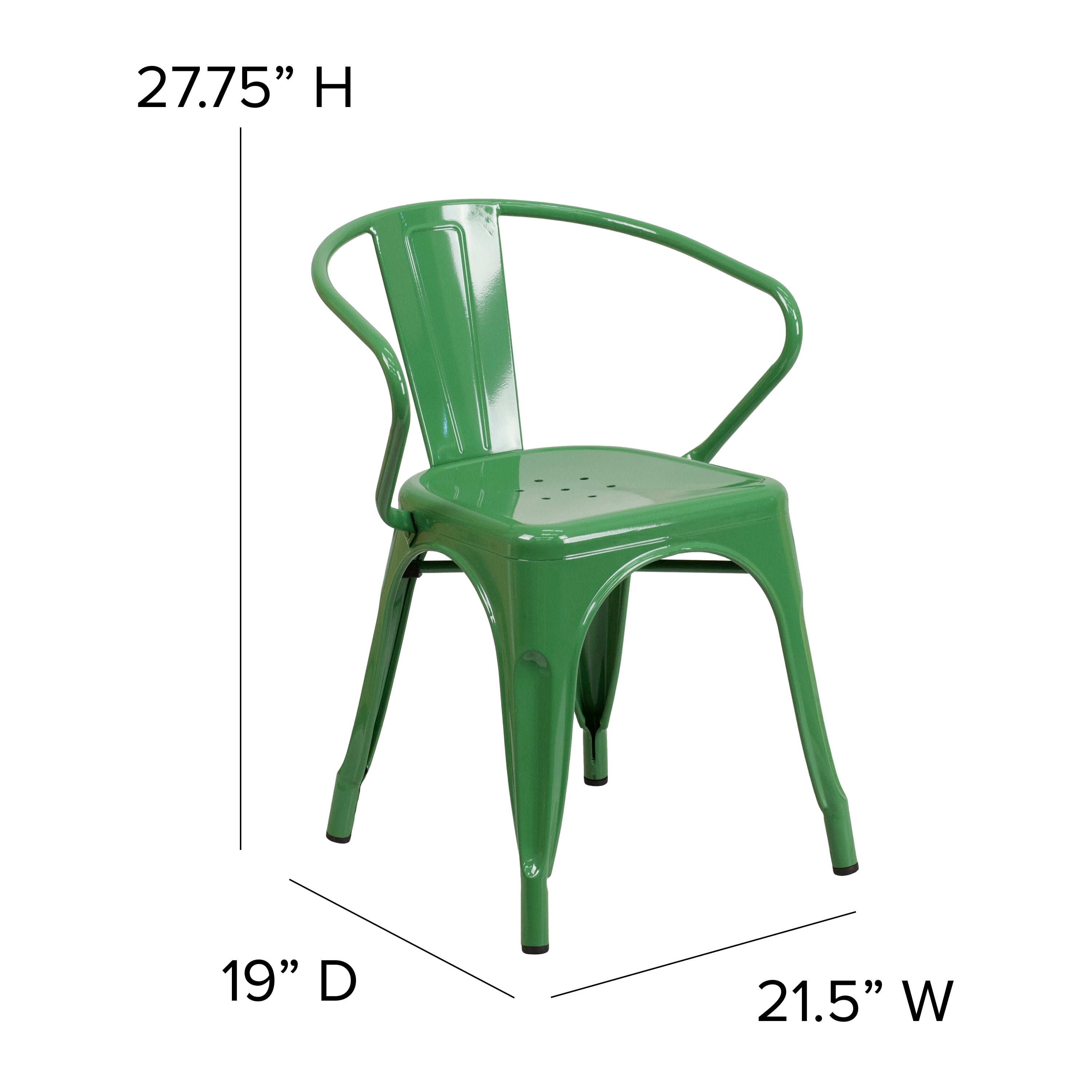 Flash Furniture Commercial Grade Green Metal Indoor-Outdoor Chair with Arms