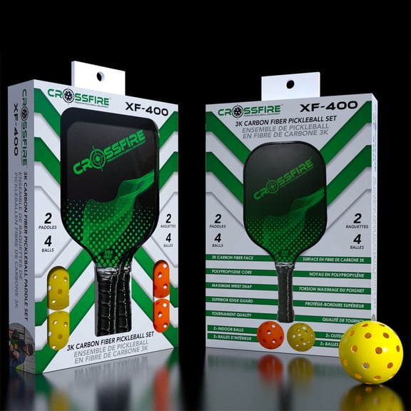 NEW Crossfire XF-400 Carbon Fiber Premium Pickleball Set w/ 2 Paddles & 4 Balls