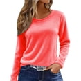 thumbnail image 2 of Only Moment Red Womens Long Sleeve Shirt Crew Neck Fall Outfits T Shirts Tunic Tops Fashion Clothing 3XL, 2 of 5