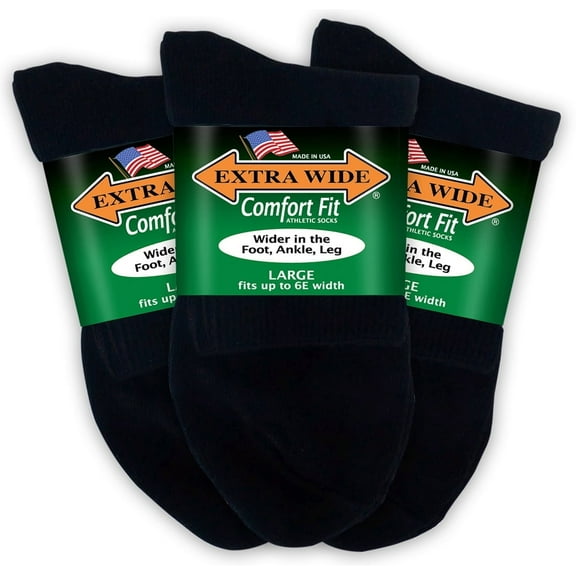 Extra Wide Athletic Quarter Sock (3 Pairs) for Men and Women, Made in USA, Pick your size, Do not size up.