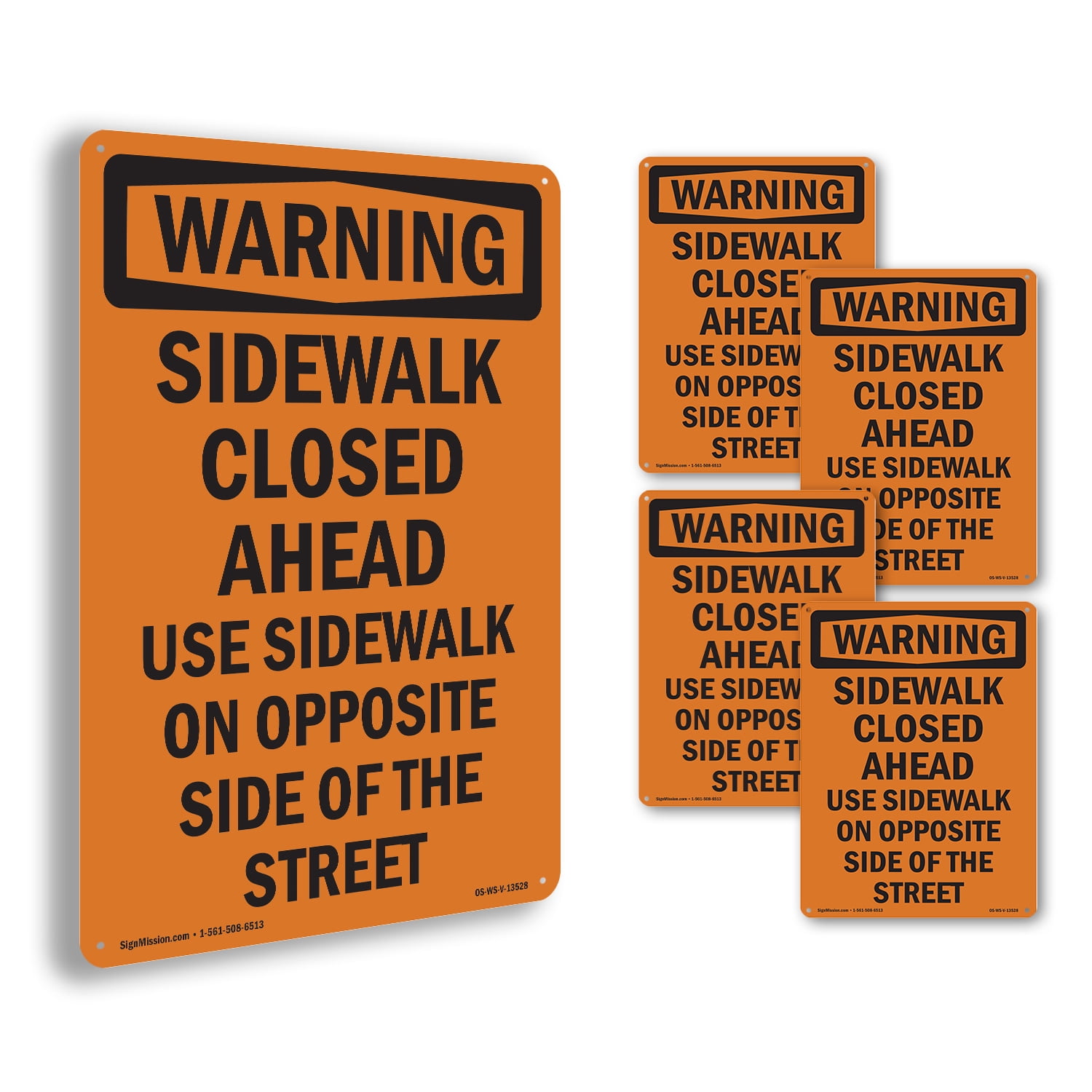 Sidewalk Closed Ahead Use Sidewalk OSHA WARNING Rigid Plastic Sign 18 Inch x 12 Inch - 5 Pack