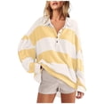 thumbnail image 1 of WEIYLL Women's T Shirts Oversized Sweat Fall Polo Lapel Long Sleeve Striped Yellow Tops Sizes L, 1 of 6