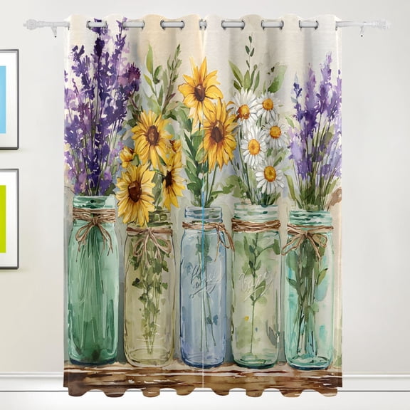 Watercolor Masons Wild Blackout Curtains 55W x 84L Living Room Bedroom Curtains Heat Insulation and Sun Protection 2-Pack