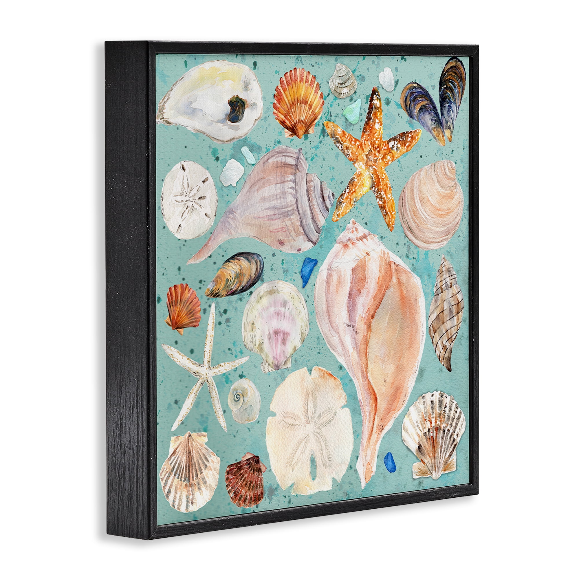 Stupell Industries Seashell Puzzle Pattern Coastal Painting Black Framed Art Print Wall Art, 24 x 24