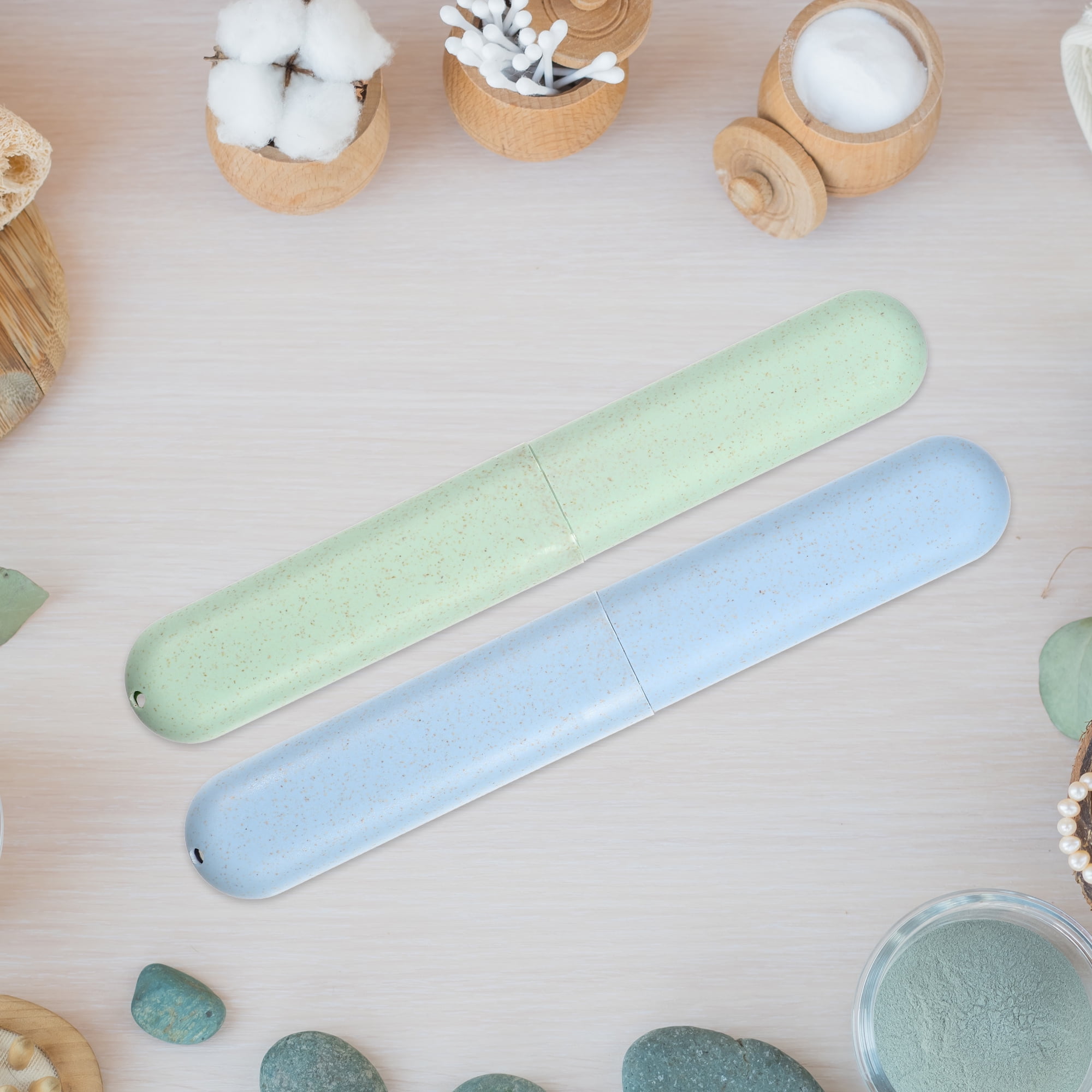 Unique Bargains 4Pcs Toothbrush Holders Case Green Blue for Travel 8.07"x1.22"x0.83"