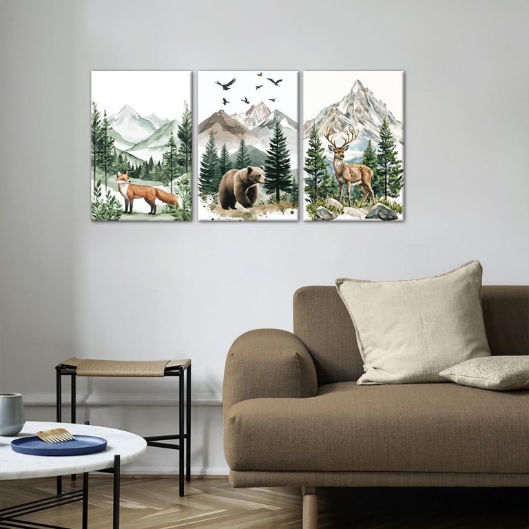 3Pcs William Morris Animal Wall Art Fox Rabbit Sika Deer