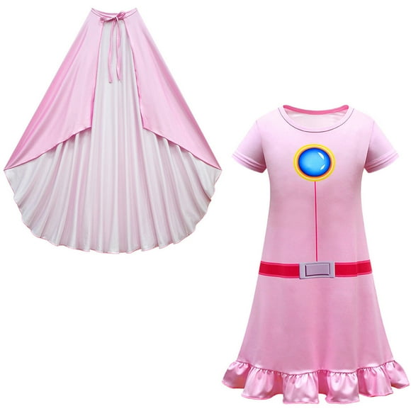 HAWEE Girls Princess Peach Costume Cosplay Casual Dress Up Peach Dress