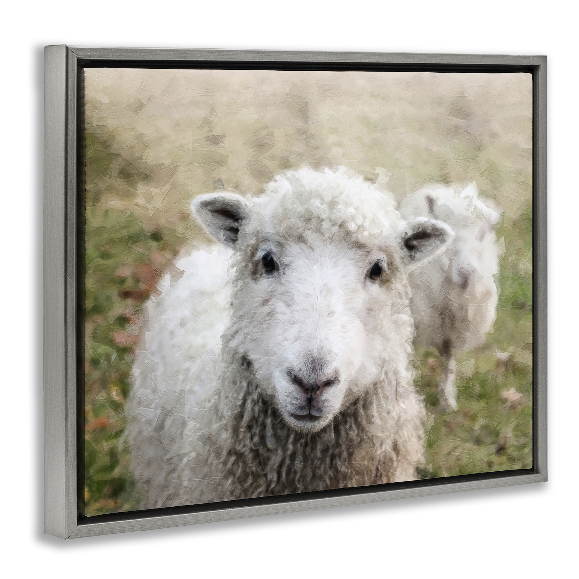 Stupell Industries Close Up Sheep Gaze Animals & Insects Painting Gray Floater Framed Canvas Art Print Wall Art, 21 x 17