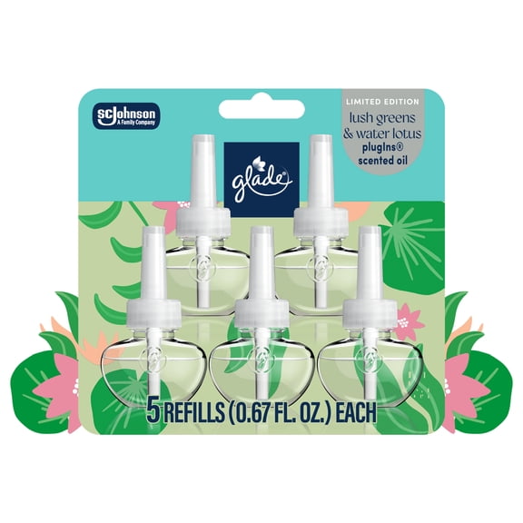 Glade® PlugIns®, Lush Greens & Water Lotus Scented Oil, 3.35 oz, 5 Count
