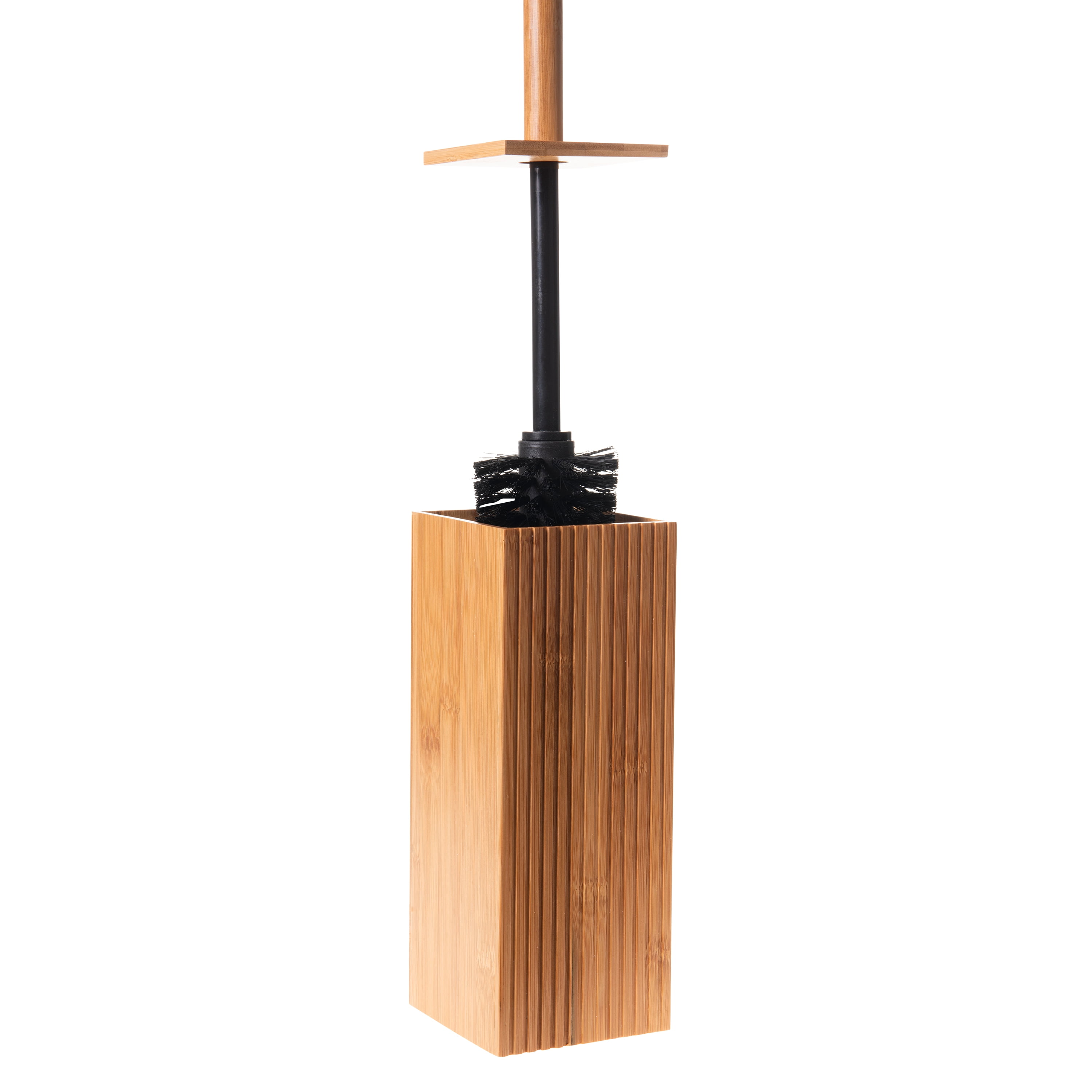 Bath Bliss Tall Square Bamboo Toilet Bowl Brush and Holder