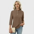 thumbnail image 2 of A plain V-neck,three-quarter sleeve, buttoned T-shirt for daily commuting for ladies. Ideal gift for girlfriend on birthdays, Halloween or Christmas, 2 of 6