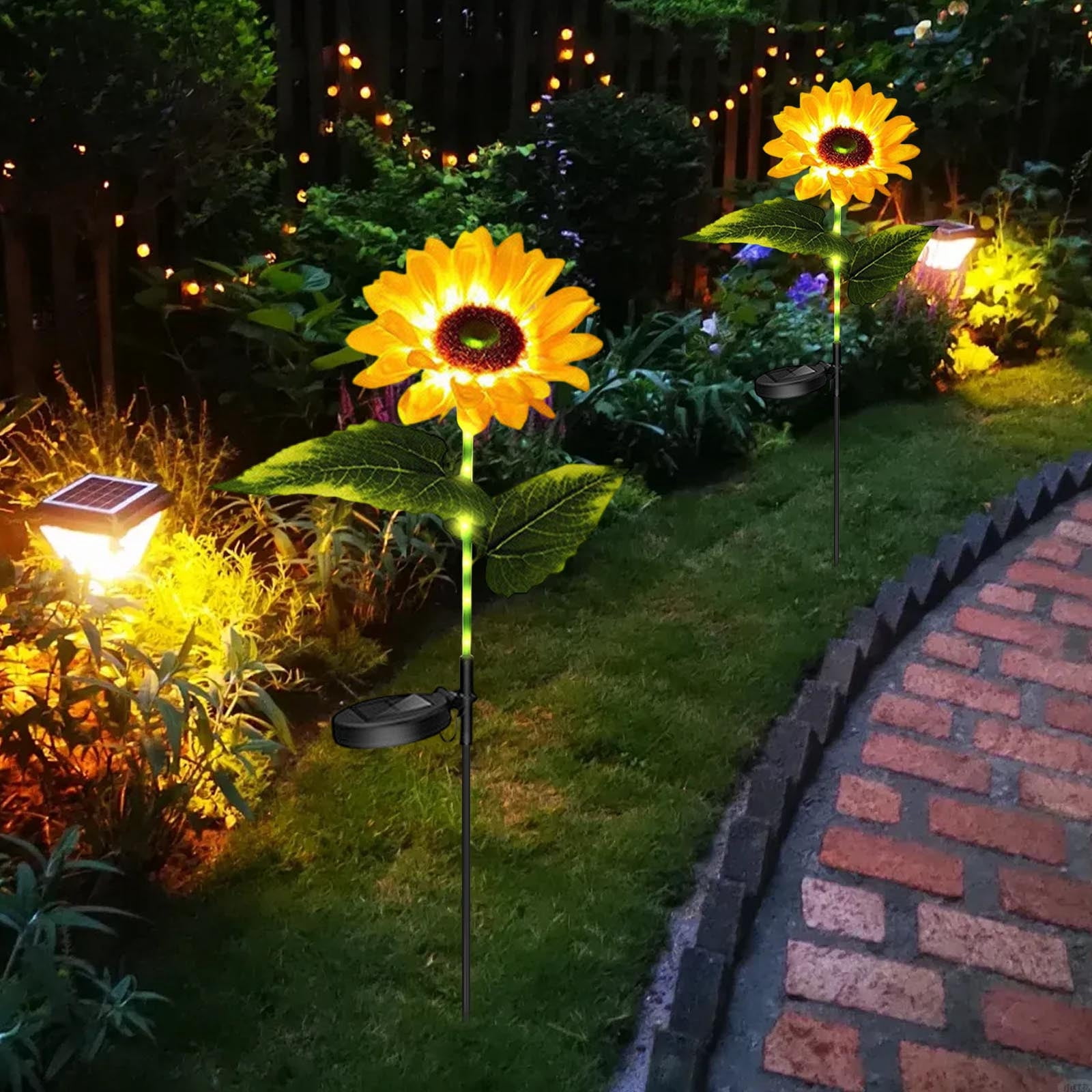2pcs Solar LED Sunflower Garden Lights Outdoor, IP65 Waterproof Light for Outdoor Flower Bed, Yard, Pathway, Patio Decor - Gift for Mom, Women, Grandma