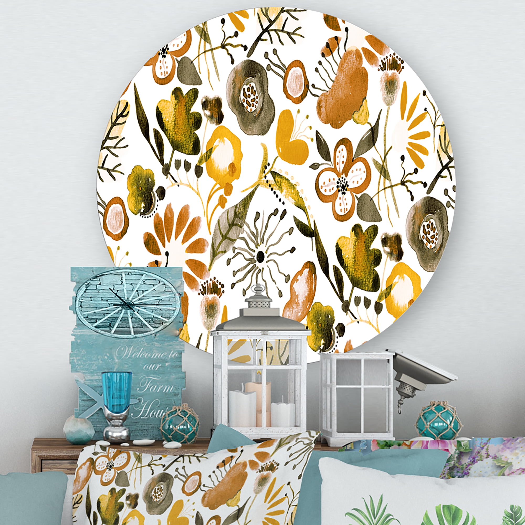 Designart 'Vital Abundance Of Wildflowers I' Modern Circle Metal Wall Art 11x11 - Disc of 11