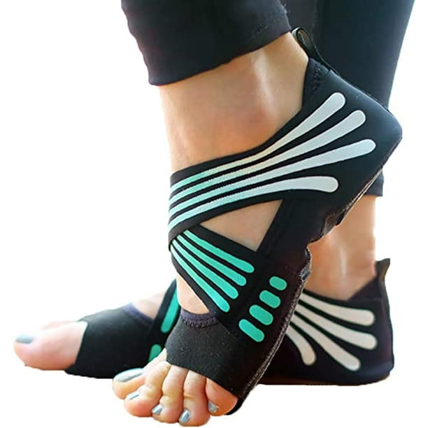 Yoga Socks Toeless Non-Slip Grips & Straps, for Pilates, Barre