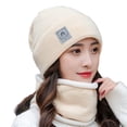 thumbnail image 2 of Guiexla 2 Pcs/Set Women Winter Hat Scarf Set Knitted Thickened Solid Color Warm Windproof Elastic Anti-slip Plush Cycling Neck Wrap Beanie Set Lady Neck Warmer Cap Set, 2 of 8