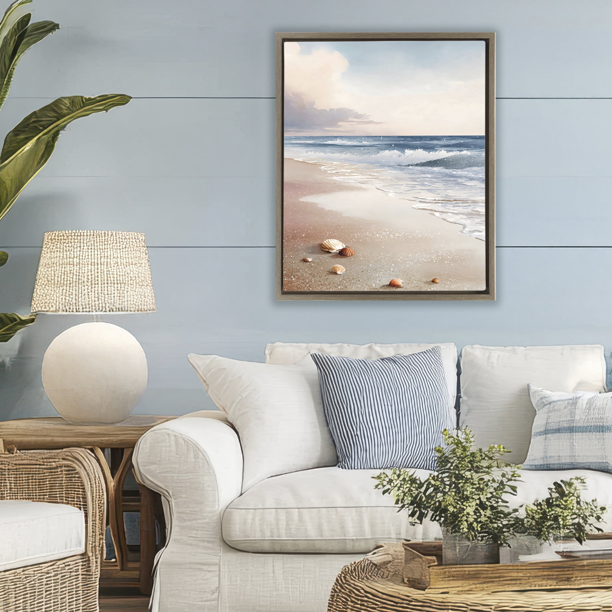 Stupell Industries Washed Up Seashells Brown Framed Floater Canvas Wall Art, design by Franklyn Gregory
