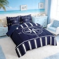 thumbnail image 2 of Manfei Minimalist Navy Compass Stripe Bedding Comforter Set for Kids Boys and Girls, Nautical Marine Print King Bedding Sets, Navy Reversible 7pcs, 2 of 6