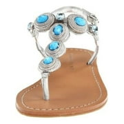 IVANKA TRUMP Womens Light Blue Silver Mixed Media Embellished Pepe Round Toe Buckle Leather Thong Sandals Shoes 5.5 B