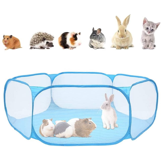 RELAX Small Animals Playpen Breathable Portable Pet Cage Tent Pop-Up Exercise Yard Fence Folding Play Pen Outdoor Indoor Sports Tent for Guinea Pig, Rabbits, Hamster, Chinchillas and Hedgehogs (Blue)