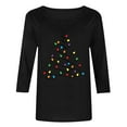 thumbnail image 3 of Plus Size Christmas Clothes Womens 3/4 Sleeve Crew Neck Tops Xmas Tree Light String Printed Holiday Tee Tshirts (L, Black), 3 of 3