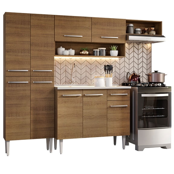 Cocina Integral 229cm Con Tarja Emilly Madesa 12 Marrón