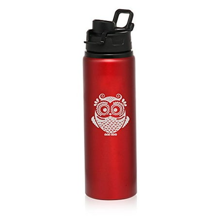 

25 oz Aluminum Sports Water Travel Bottle Owl Vintage (Red)