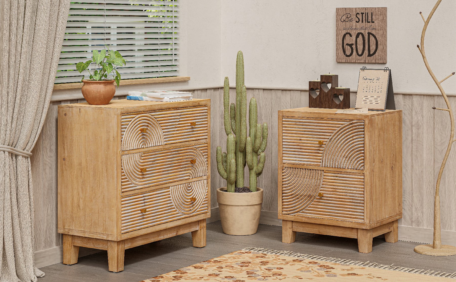 COZAYH 3-Drawer Farmhouse Dresser with Handicraft Wood Ring Motif, Fully Assembled Nightstand Wooden Finish for Boho, Mid-century, Rustic Style, COZAYH 3-Drawer Farmhouse Dresser with Handicraft Wood Ring Motif, Fully Assembled Nightstand Wooden Finish for Boho, Mid-century, Rustic Style,