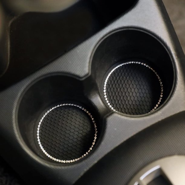 Posavasos universales de silicona antideslizante para coche, 2 unidades, 2,75 pulgadas, con diseño de diamante (negro)