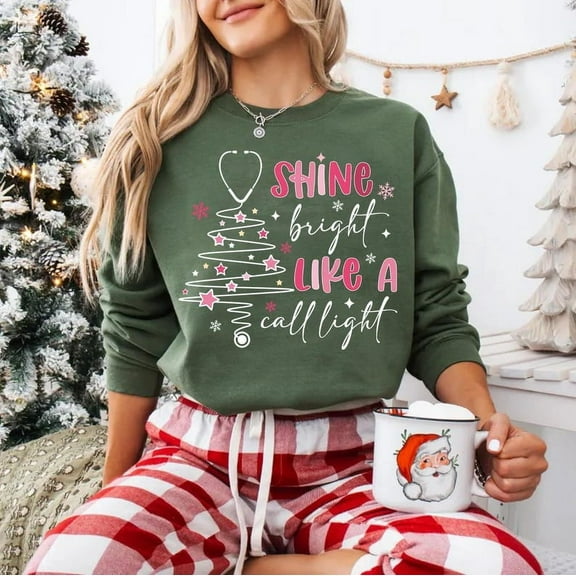 Christmas Nurse Sweatshirt, Shine Bright Like a Call Light Shirt, Funny Nurse Christmas Gift, Nurse Holiday Sweatshirt, Cute Nurse Shirt